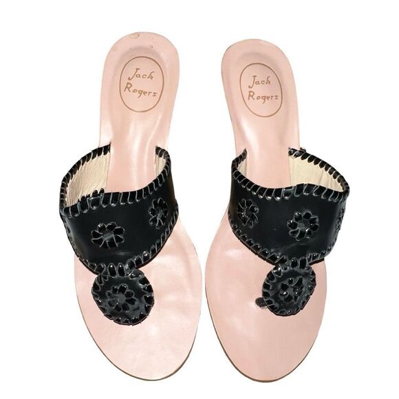 Jack Rogers black leather thong wedge sandals! - Picture 2 of 6